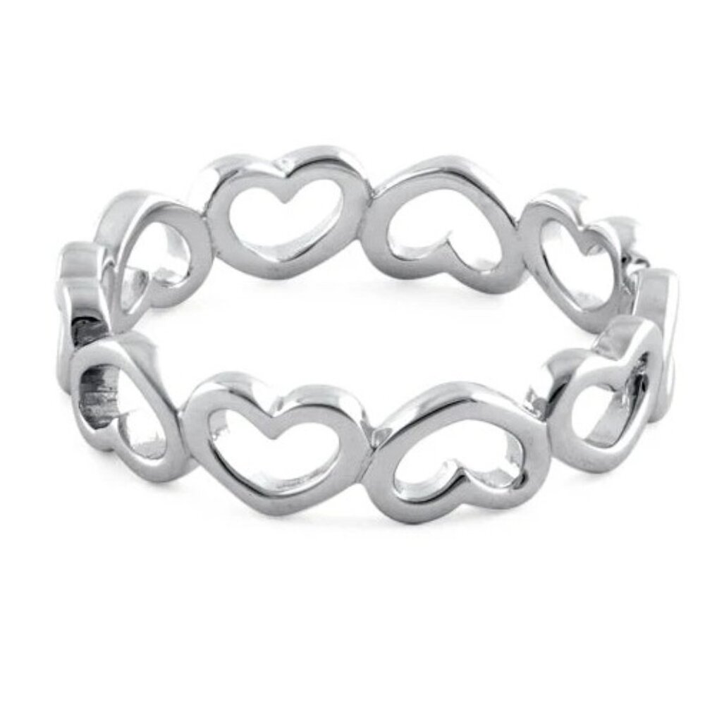 925 STERLING SILVER Hearts Eternity Band Ring Thumb Ring - Picture 14 of 16